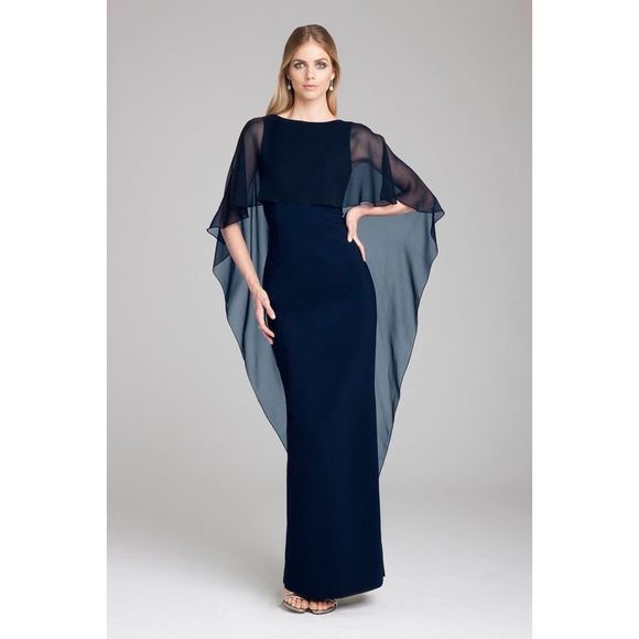 Teri Jon by Rickie Freeman Scuba Gown Chiffon Overlay Dress US 12 $760 - Picture 1 of 8
